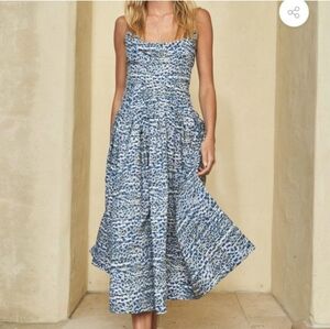 Hunter Bell NYC Naomi Dress in Terrazzo Leopard Midi Size 6 Womens Spaghetti